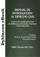 MANUAL DE INTRODUCCION AL DERECHO CIVIL. GRADOS EN ADMINISTRACION DE EMPRESAS, ECONOMIA Y FINANZAS Y CONTABILIDAD