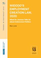 Widodo's Employment Creation Law, 2020 What Its Journey Tells Us about Indonesian Politics