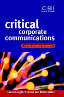 Critical corporate communications : a best practice blueprint /