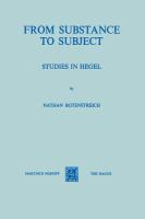 From substance to subject : studies in Hegel /